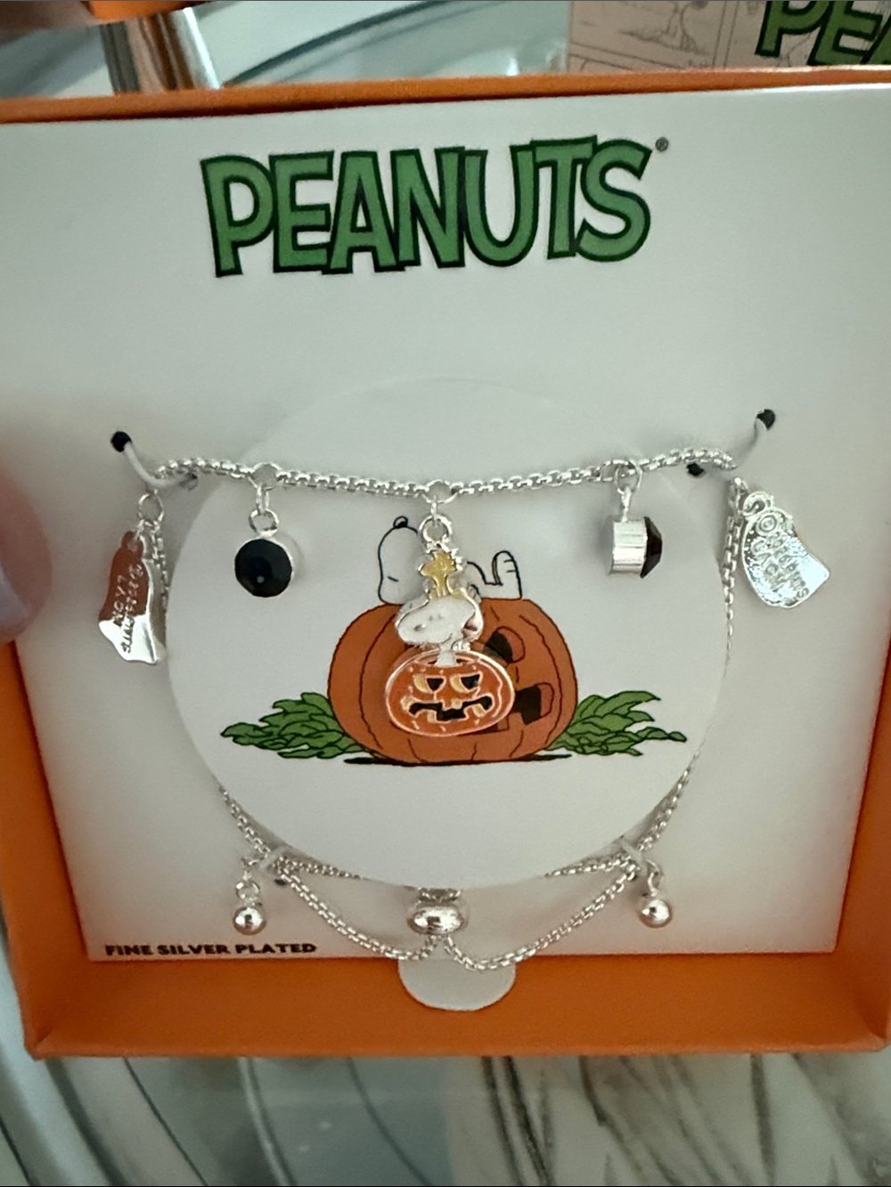 Peanuts Silver-Plated Bracelet with Orange Pumpkin & Snoopy Charms - Picture 2 of 2